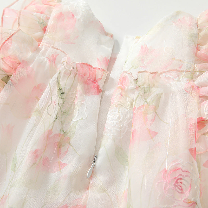 Summer Arrival Baby Girls Cute Floral Printed Pattern Fly Sleeves Tulle Dress with Hat, MyKids-USA®, Baby & Toddler Dresses, MyKids-USA -  -  -  -  -  -  - 