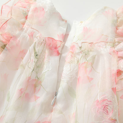 Summer Arrival Baby Girls Cute Floral Printed Pattern Fly Sleeves Tulle Dress with Hat, MyKids-USA®, Baby & Toddler Dresses, MyKids-USA -  -  -  -  -  -  - 