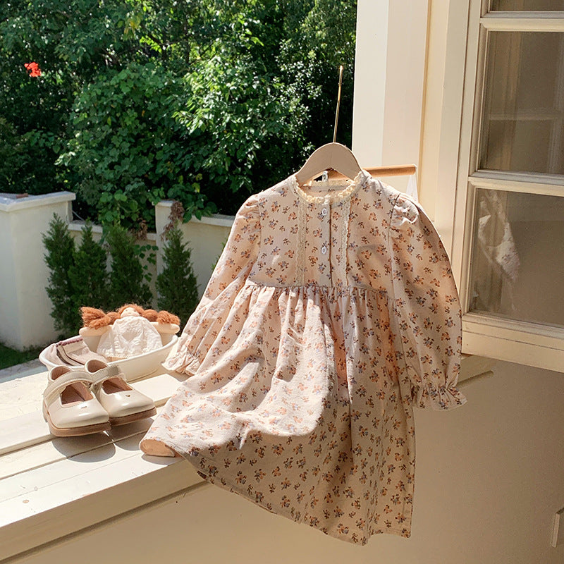 Arrival Autumn Girls Vintage Flowers Pattern Long Sleeves Lace Trim Crew Neck Dress, MyKids-USA®, Baby & Toddler Dresses, MyKids-USA -  -  -  -  -  -  - 