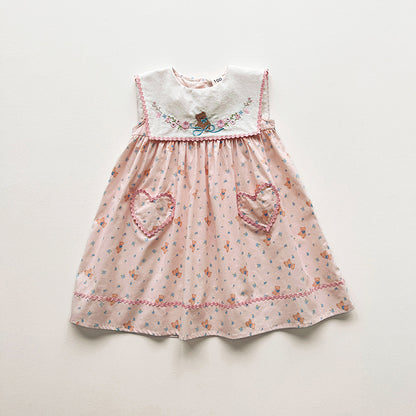 Summer Arrival Baby Girls Sleeveless Flowers and Teddy Pattern Dress, MyKids-USA®, Baby & Children's Dresses, MyKids-USA - Size/Age - 90 (12-24M) - Color - Pink -  -  - TR2603312354-B.