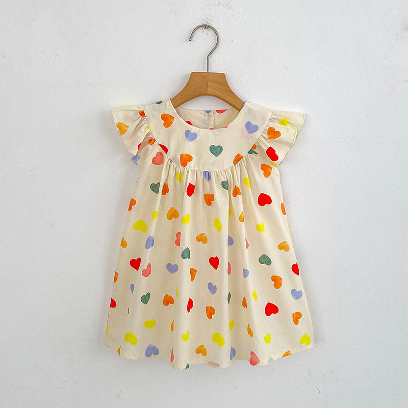 Summer Girls Simple Colorful Hearts Pattern Fly Sleeves Onesies and Girls’ Dress – Princess Sister Matching Set, MyKids-USA®, Baby One-Pieces, MyKids-USA - Size/Age - 66 (3-6M) - Color - Apricot -  -  - TR2505102000-A