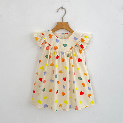 Summer Girls Simple Colorful Hearts Pattern Fly Sleeves Onesies and Girls’ Dress – Princess Sister Matching Set, MyKids-USA®, Baby One-Pieces, MyKids-USA - Size/Age - 66 (3-6M) - Color - Apricot -  -  - TR2505102000-A