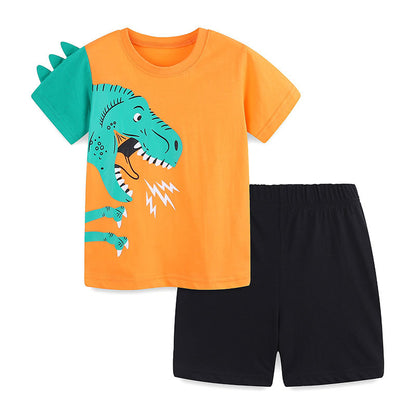 Summer Baby Kids Cartoon Dinosaur Pattern T-shirt and Plaid Shorts Clothing Set for Boys, MyKids-USA®, Baby & Toddler Outfits, MyKids-USA - Size/Age - 90 (12-24M) - Color - Orange -  -  - TR2505192101-A