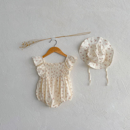 Summer Arrival Baby Girls Fly Sleeves Flowers Pattern Bodysuit