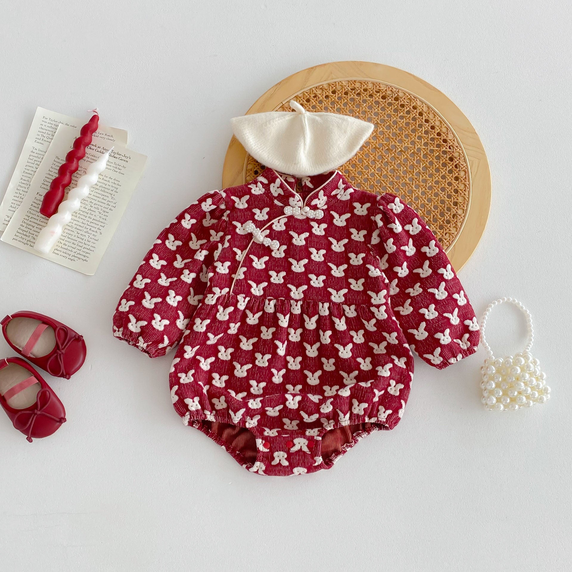 Autumn Arrival Baby Girls Long Sleeves Rabbits Jacquard Pattern Onesies, MyKids-USA®, Baby One-Pieces, MyKids-USA -  -  -  -  -  -  - 