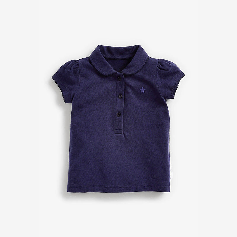 Kids’ Clothing: Summer Collection – Collar Flip Pure Cotton Star Logo Children’s T-Shirt
