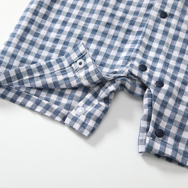 Summer Arrival Baby Boys Short Sleeves Cute Plaid Pattern Preppy Style Rompers, MyKids-USA®, Baby One-Pieces, MyKids-USA -  -  -  -  -  -  - 