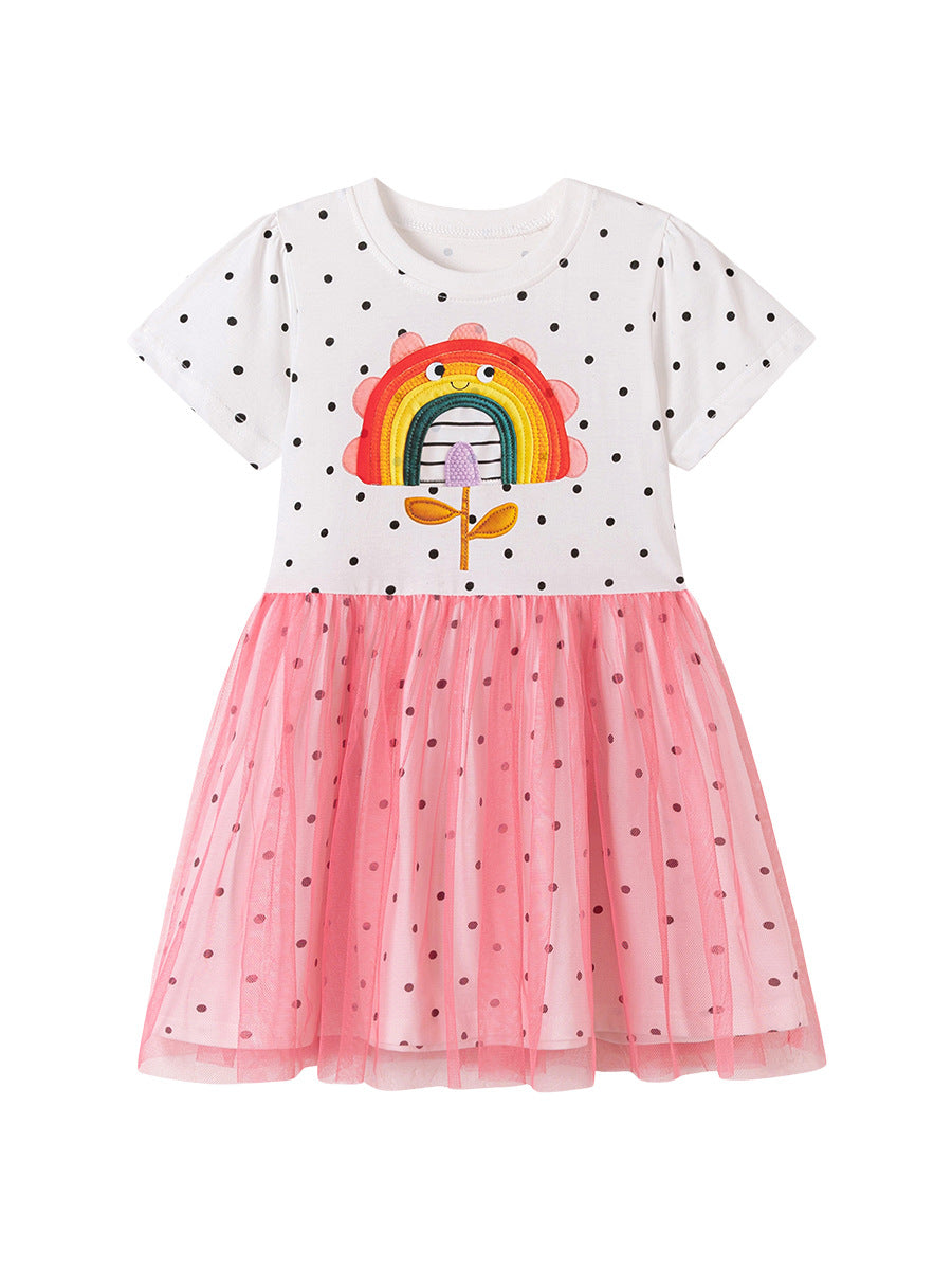 Summer Arrival Rainbow Cartoon and Dots Pattern Short Sleeves Dress for Stylish Girls, MyKids-USA®, Baby & Toddler Dresses, MyKids-USA -  -  -  -  -  -  - .