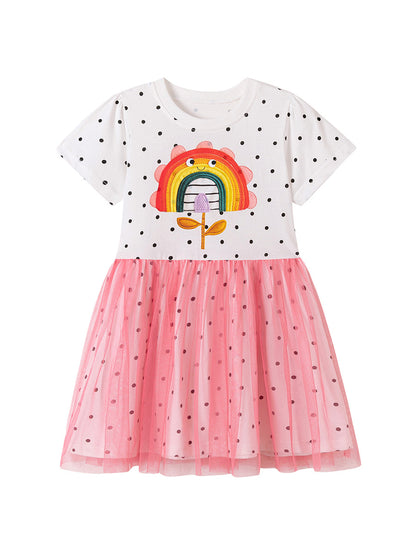 Summer Arrival Rainbow Cartoon and Dots Pattern Short Sleeves Dress for Stylish Girls, MyKids-USA®, Baby & Toddler Dresses, MyKids-USA -  -  -  -  -  -  - .
