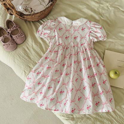 Summer Arrival Baby Girls Short Sleeves Argyle and Floral Pattern Dress, MyKids-USA®, Baby & Children's Dresses, MyKids-USA -  -  -  -  -  -  - .