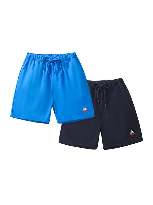 Boys Solid Soft Cotton Casual Style Shorts With Sailboat Logo
