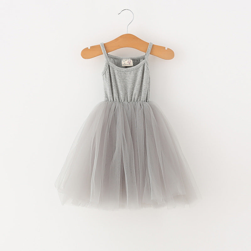 Summer Baby Kids Girls Sleeveless Plain Tulle Patchwork Strap Dress, MyKids-USA®, Baby & Children's Dresses, MyKids-USA - Size/Age - 80 (9-12M) - Color - Grey -  -  - TR2605152310-B.