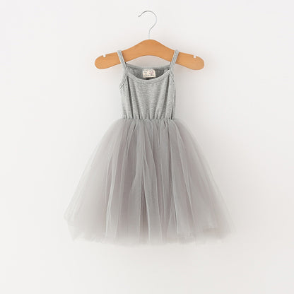 Summer Baby Kids Girls Sleeveless Plain Tulle Patchwork Strap Dress, MyKids-USA®, Baby & Children's Dresses, MyKids-USA - Size/Age - 80 (9-12M) - Color - Grey -  -  - TR2605152310-B.