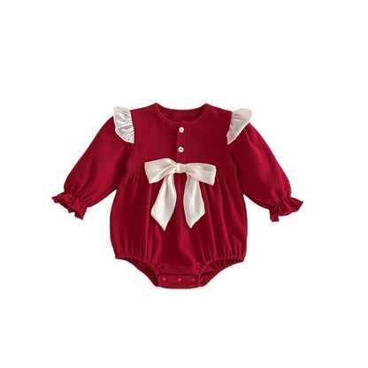 New Arrival Baby Girls Spring Long Sleeves Onesie With Bow