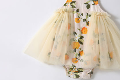 Baby Girls Print Pattern Mesh Patched Design Princess Sling Dress