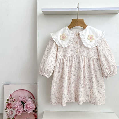 Autumn Baby Girls French Style Flowers Pattern Long-sleeved Onesies and Dress – Princess Sister Matching Set, MyKids-USA®, Baby & Toddler Outfits, MyKids-USA - Size/Age - 66 (3-6M) - Color - Pink -  -  - TR2507152050-B