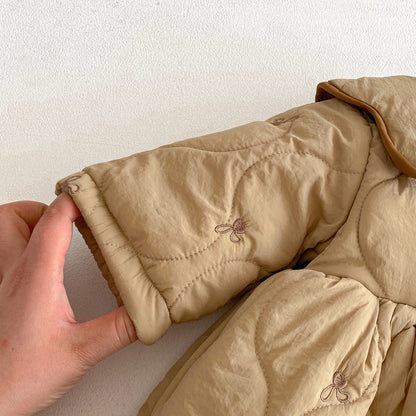 Winter Arrival Baby Girls Long Sleeves Embroidery Pattern Fleece-Lined Warm Coat