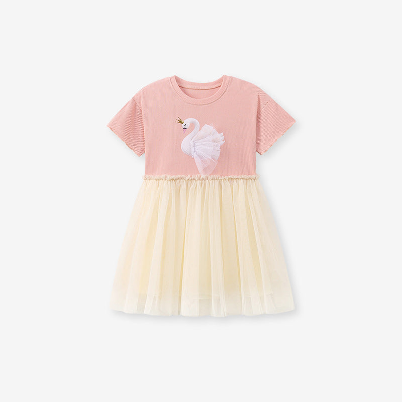 Summer Arrival Goose Animals Pattern Short Sleeves Tulle Patchwork Dress for Stylish Girls, MyKids-USA®, Baby & Toddler Dresses, MyKids-USA - Size/Age - 90 (12-24M) - Color - Pink -  -  - TR2601281114-A.