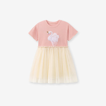 Summer Arrival Goose Animals Pattern Short Sleeves Tulle Patchwork Dress for Stylish Girls, MyKids-USA®, Baby & Toddler Dresses, MyKids-USA - Size/Age - 90 (12-24M) - Color - Pink -  -  - TR2601281114-A.