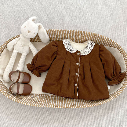 Winter Arrival Baby Kids Girls Lace Collar Long Sleeves Fleece-lined Coat, MyKids-USA®, Baby & Toddler Coats & Jackets, MyKids-USA - Size/Age - 73 (6-9M) - Color - Brown -  -  - TR2511302308-B