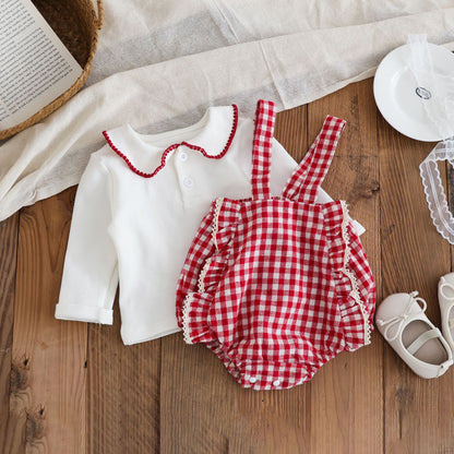 Spring and Autumn Baby Kids Girls Long Sleeves Top and Red Sleeveless Overalls Clothing Set, MyKids-USA®, Baby & Toddler Outfits, MyKids-USA - Size/Age - 66 (3-6M) - Color - Pink -  -  - TR2510272333-A