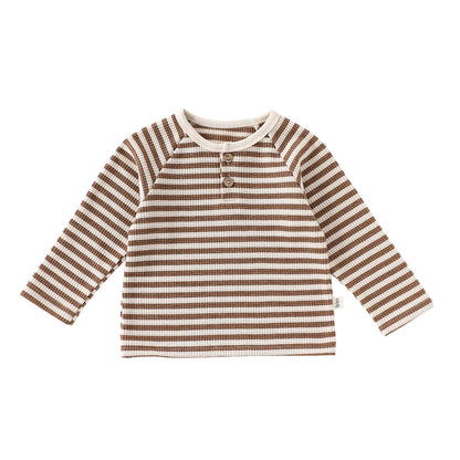 Autumn Arrival Baby Kids Unisex Striped Pattern Long Sleeves Top, MyKids-USA®, Baby & Toddler Tops, MyKids-USA - Size/Age - 73 (6-9M) - Color - Coffee -  -  - TR2509182248-A