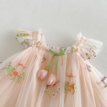 Summer Arrival Baby Girls Fly Sleeves Flowers Pattern Tulle Dress with Hat, MyKids-USA®, Baby & Children's Dresses, MyKids-USA -  -  -  -  -  -  - .