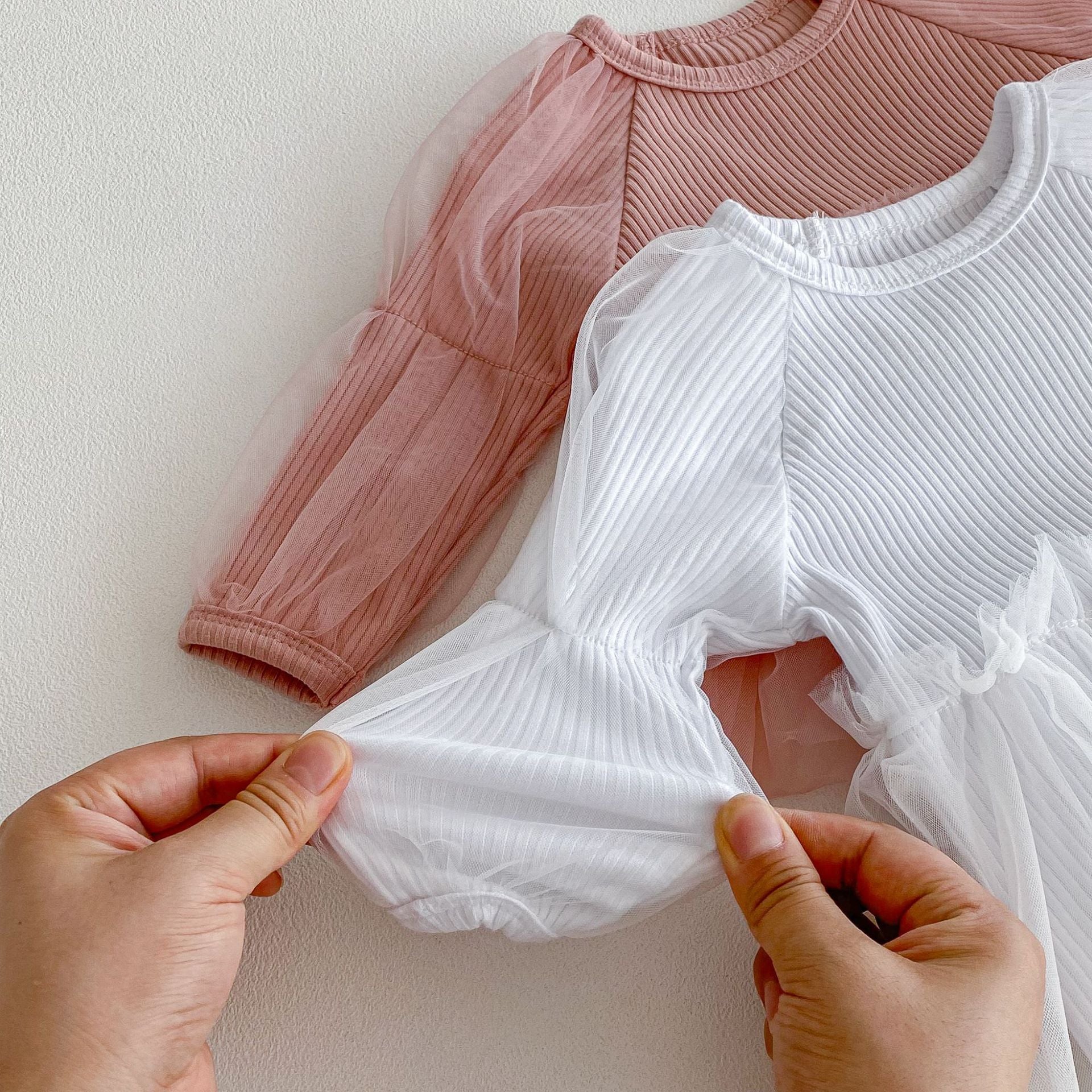 Autumn Arrival Baby Girls Long Sleeves Tulle Patchwork Solid Color Onesies, MyKids-USA®, Baby One-Pieces, MyKids-USA -  -  -  -  -  -  - 