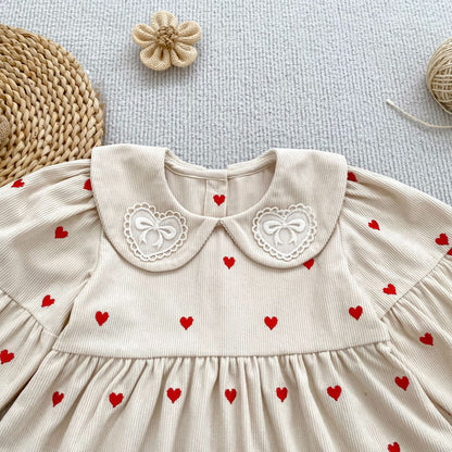 MyKids-USA® Autumn Arrival Baby Kids Girls Long Sleeves Cute Hearts Printed Dress