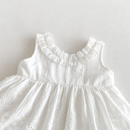 Design Summer Baby Kids Girls Sleeveless Solid Color Floral Pattern Bodysuit Dress