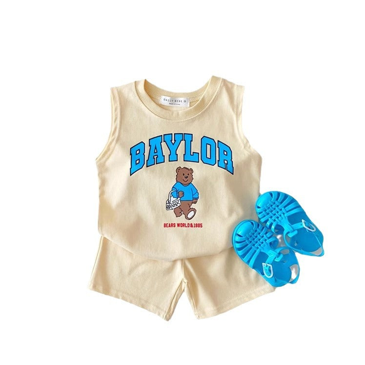 Summer Baby Kids Unisex Casual Letters and Teddy Bear Pattern Sleeveless Top Vest and Shorts Clothing Set, MyKids-USA®, Baby & Toddler Outfits, MyKids-USA - Size/Age - 66 (3-6M) - Color - Yellow -  -  - TR2505232223-C