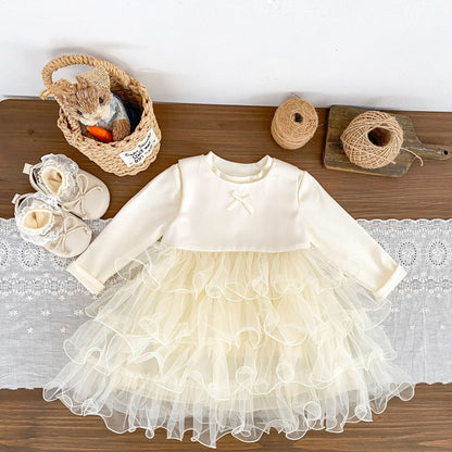MyKids-USA® Hot Selling Autumn Baby Kids Girls Long Sleeves Solid Color Top and Sleeveless Dress Set