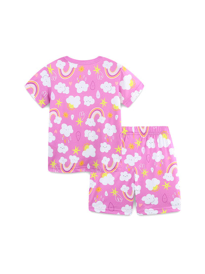 Arrival Summer Baby Kids Girls Short Sleeves Rainbow Pattern T-shirt and Shorts Clothing Set