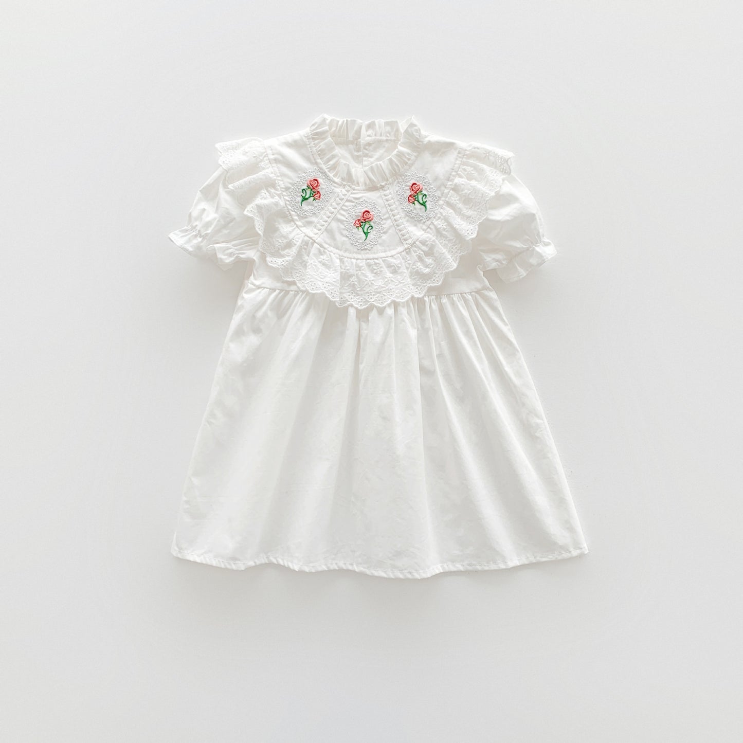 Baby Girl Solid Color Embroidered Pattern Loose Dress