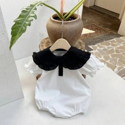 Summer Arrival Baby Girls Short Sleeves Color Patchwork Onesies with Collar, MyKids-USA®, Baby One-Pieces, MyKids-USA - Size/Age - 66 (3-6M) - Color - Beige -  -  - TR2505122337-A