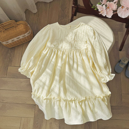 Arrival Autumn Girls Flowers and Butterfly-bow Embroidery Pattern Long Sleeves Crew Neck Dress, MyKids-USA®, Baby & Toddler Dresses, MyKids-USA - Size/Age - 90 (12-24M) - Color - Apricot -  -  - TR2508112149-A