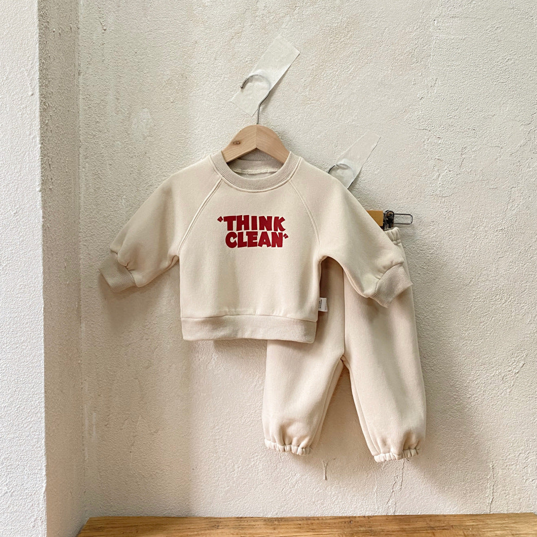 Winter and Spring Baby Kids Unisex Long Sleeves Letters Pattern Pullover and Plain Pants Clothing Set, MyKids-USA®, Baby & Toddler Outfits, MyKids-USA - Size/Age - 73 (6-9M) - Color - Apricot -  -  - TR2512260913-A.