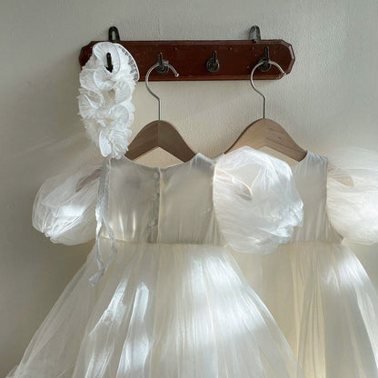 Summer Arrival Baby Girls Short Sleeves Tulle Patchwork Dress