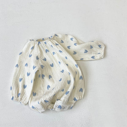 Summer and Autumn Arrival Baby Girls Long Sleeves Hearts Pattern Thin Bodysuit