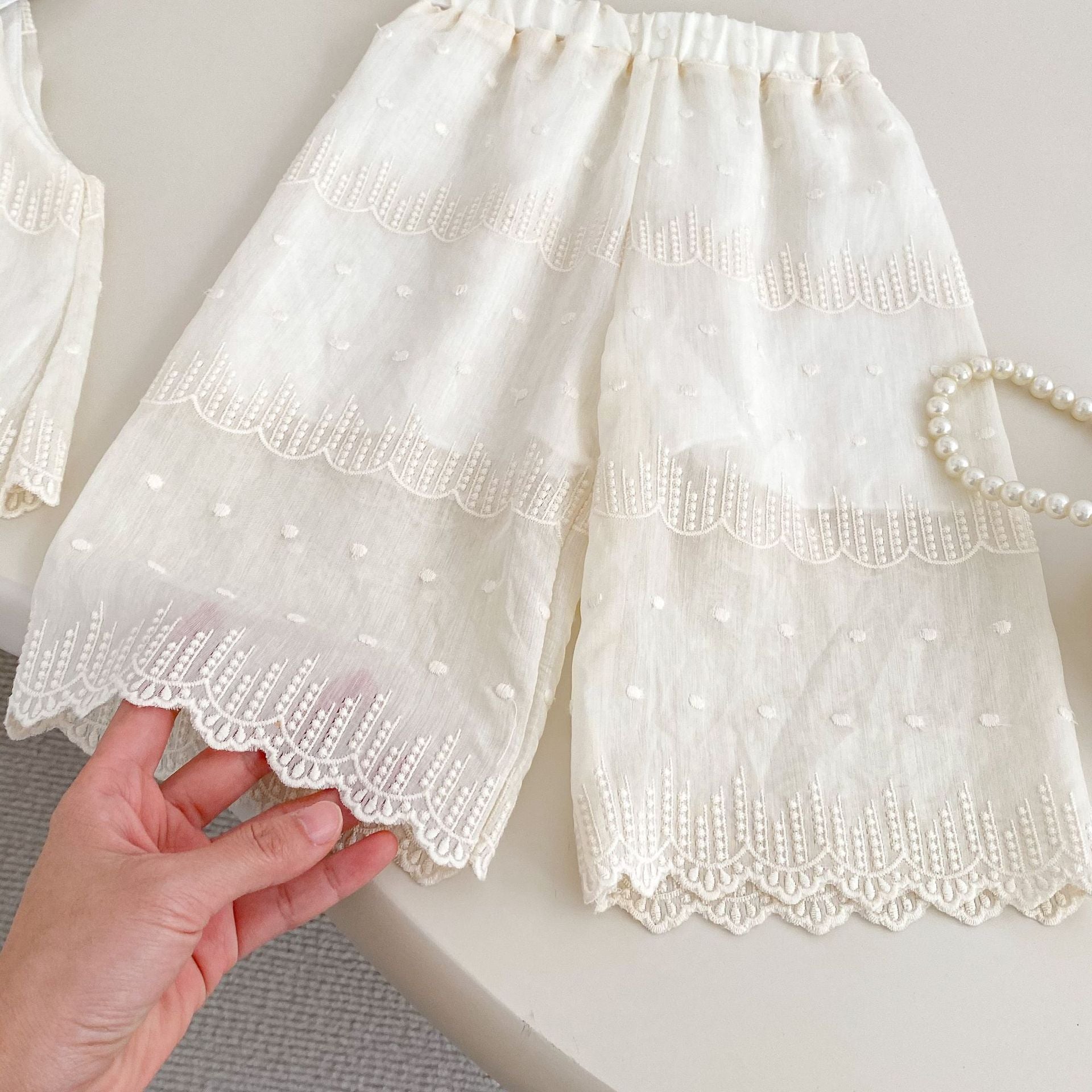 Summer Baby Kids Solid Color Sleeveless Dots Embroidery Pattern Top Dress and Pants Clothing Set for Girls, MyKids-USA®, Baby & Toddler Outfits, MyKids-USA -  -  -  -  -  -  - 