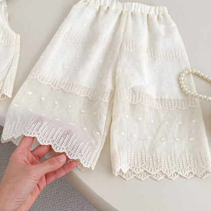 Summer Baby Kids Solid Color Sleeveless Dots Embroidery Pattern Top Dress and Pants Clothing Set for Girls, MyKids-USA®, Baby & Toddler Outfits, MyKids-USA -  -  -  -  -  -  - 