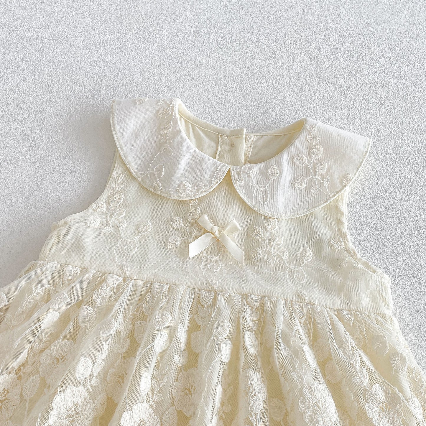 Design Summer Baby Kids Girls Sleeveless Flowers Embroidered Pattern Bodysuit Dress
