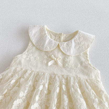 Design Summer Baby Kids Girls Sleeveless Flowers Embroidered Pattern Bodysuit Dress