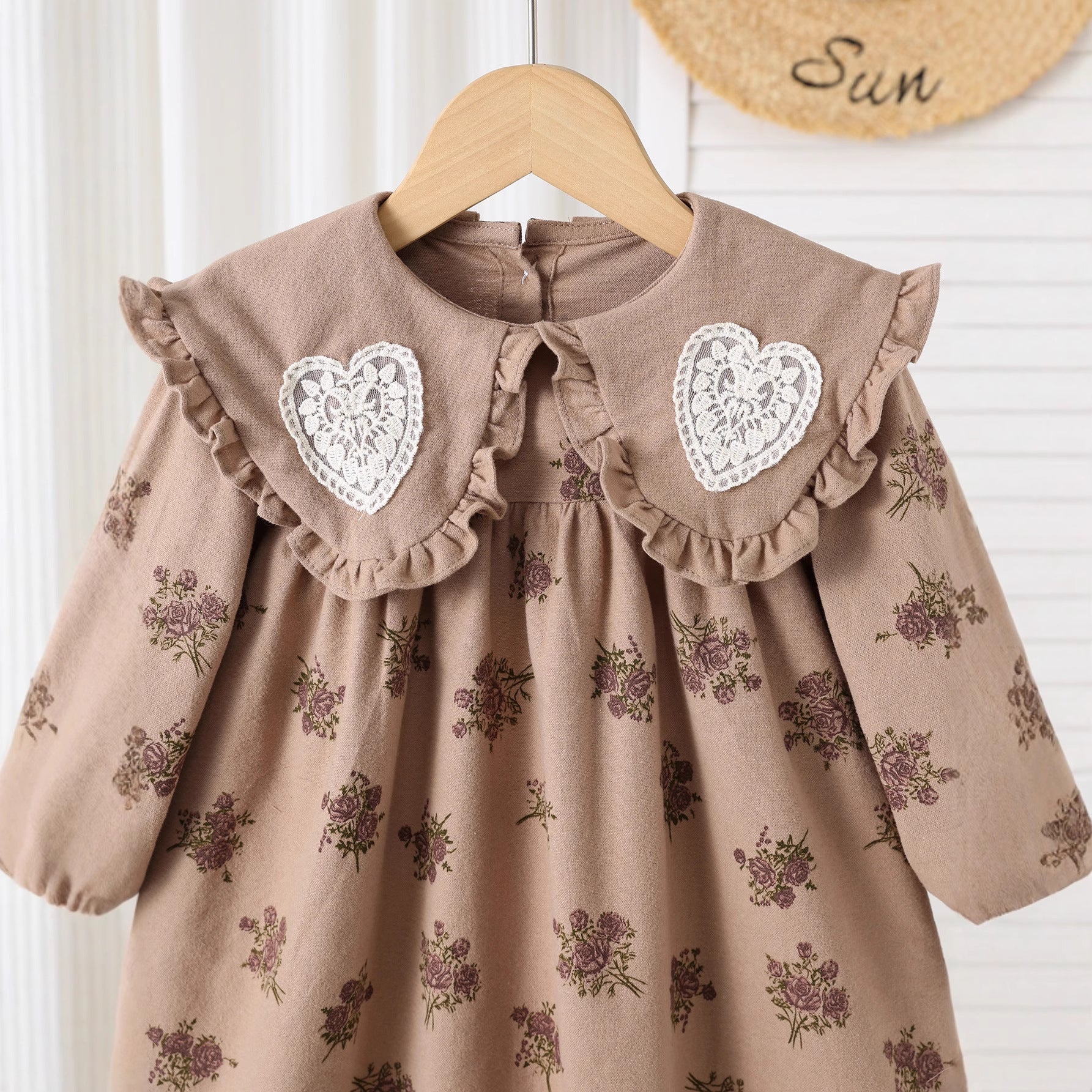 Autumn Arrival Baby Kids Girls Floral Pattern Long Sleeves Dress with Embroidered Collar, MyKids-USA®, Baby & Toddler Dresses, MyKids-USA -  -  -  -  -  -  - 