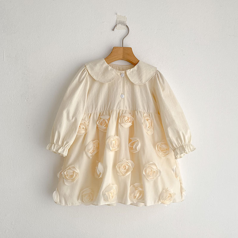 Autumn Baby Girls Flowers Pattern Long-sleeved Peter Pan Collar Onesies and Dress – Princess Sister Matching Set, MyKids-USA®, Baby & Toddler Outfits, MyKids-USA - Size/Age - 66 (3-6M) - Color - Beige -  -  - TR2509102228-B