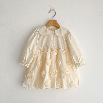 Autumn Baby Girls Flowers Pattern Long-sleeved Peter Pan Collar Onesies and Dress – Princess Sister Matching Set, MyKids-USA®, Baby & Toddler Outfits, MyKids-USA - Size/Age - 66 (3-6M) - Color - Beige -  -  - TR2509102228-B