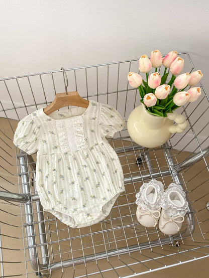 Summer Girls Floral Print Pleat Design Short Sleeves Onesies, MyKids-USA®, Baby One-Pieces, MyKids-USA - Size/Age - 66 (3-6M) - Color - Green -  -  - TR2403272327-A