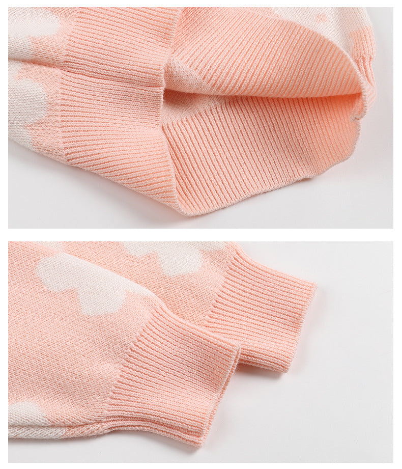 Autumn and Spring Hot Selling Flowers Pattern Long Sleeves Pink Knitted Pullover for Stylish Girls
