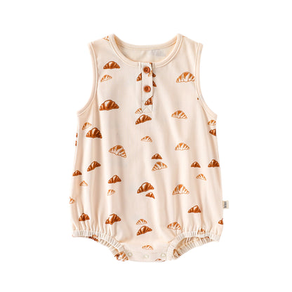 Summer Arrival Baby Unisex Crew Neck Sleeveless Croissants Pattern Onesies Bodysuits, MyKids-USA®, Baby One-Pieces, MyKids-USA - Size/Age - 66 (3-6M) - Color - Beige -  -  - TR2505192124-A