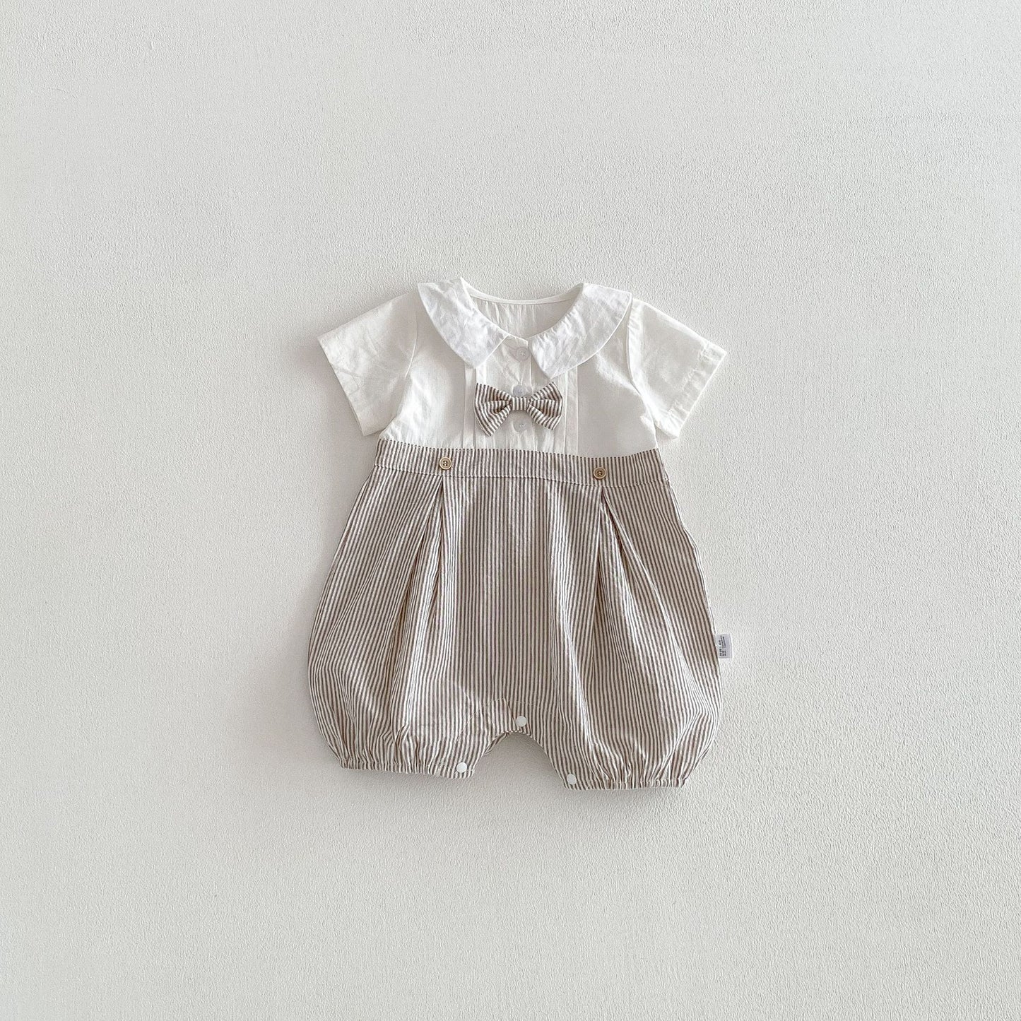 Summer Arrival Baby Boys Short Sleeves Color Patchwork Turn-down Bodysuit, MyKids-USA®, Bodysuits, MyKids-USA - Size/Age - 66 (3-6M) - Color - Beige -  -  - TR2603182147-A.